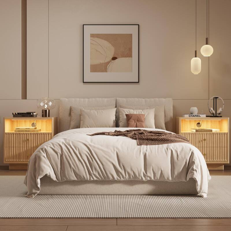 22''.72 W LED Sensor Nightstand w/Storage and Built-in Charging Station