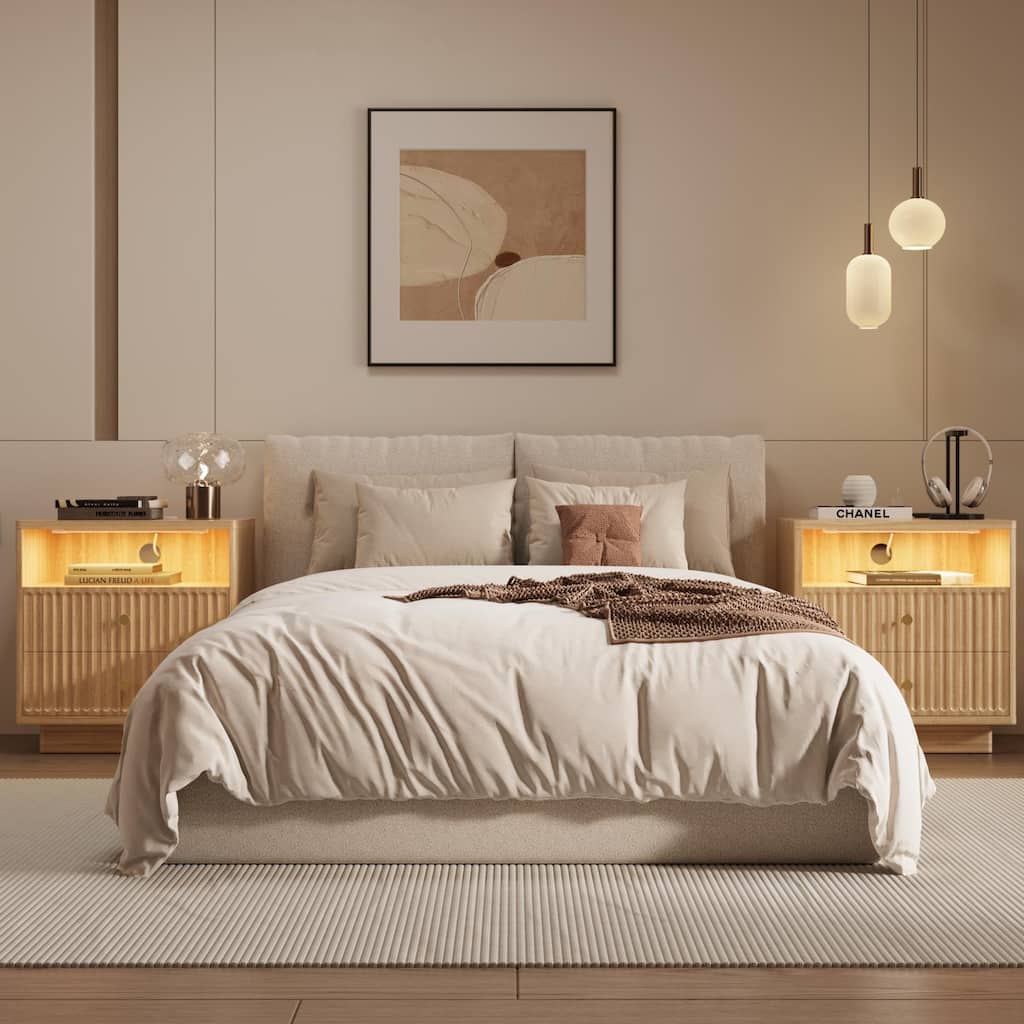 22''.72 W LED Sensor Nightstand w/Storage and Built-in Charging Station