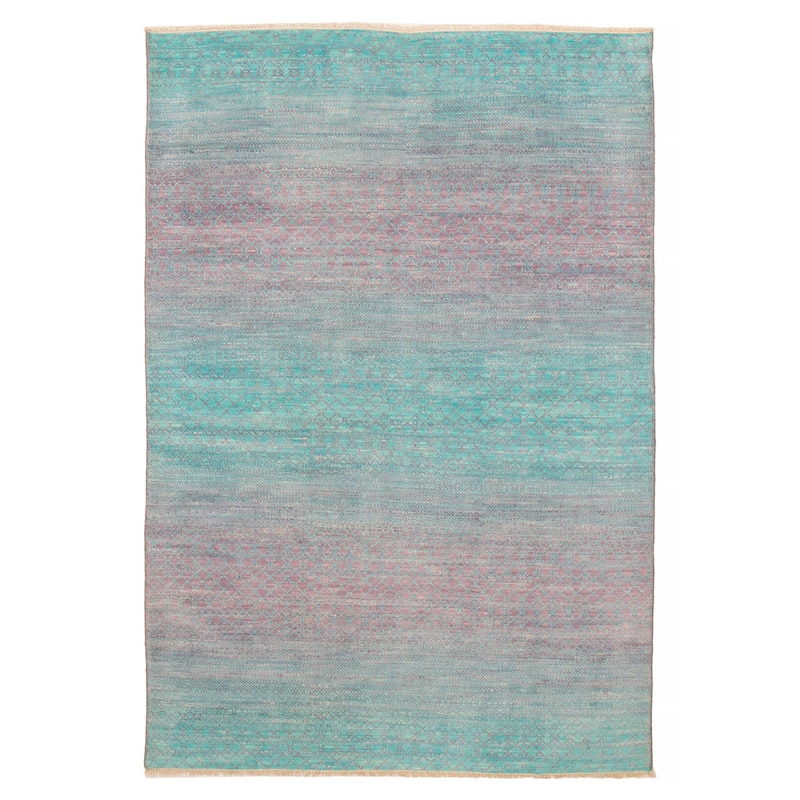 ECARPETGALLERY Hand-knotted Silk Shadow Cyan, Purple Wool Rug - 5' 10" x 8' 10" - Cyan/ Purple - 5' 10" x 8' 10" - Rectangle