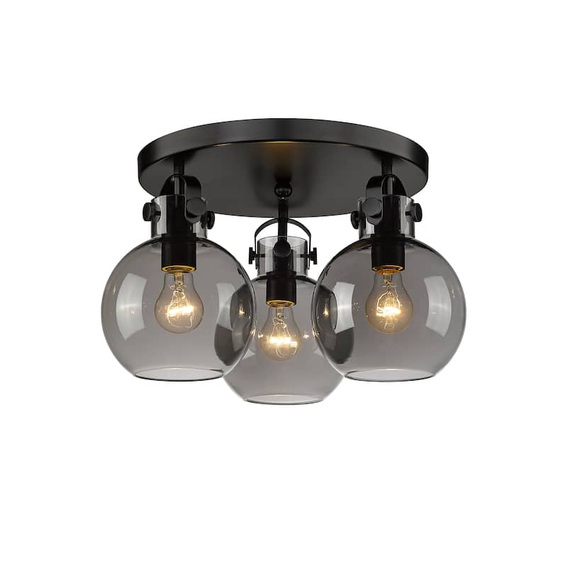 Innovations Lighting Newton Sphere - 3 Light 7" Flush Mount - Matte Black/Light Smoke