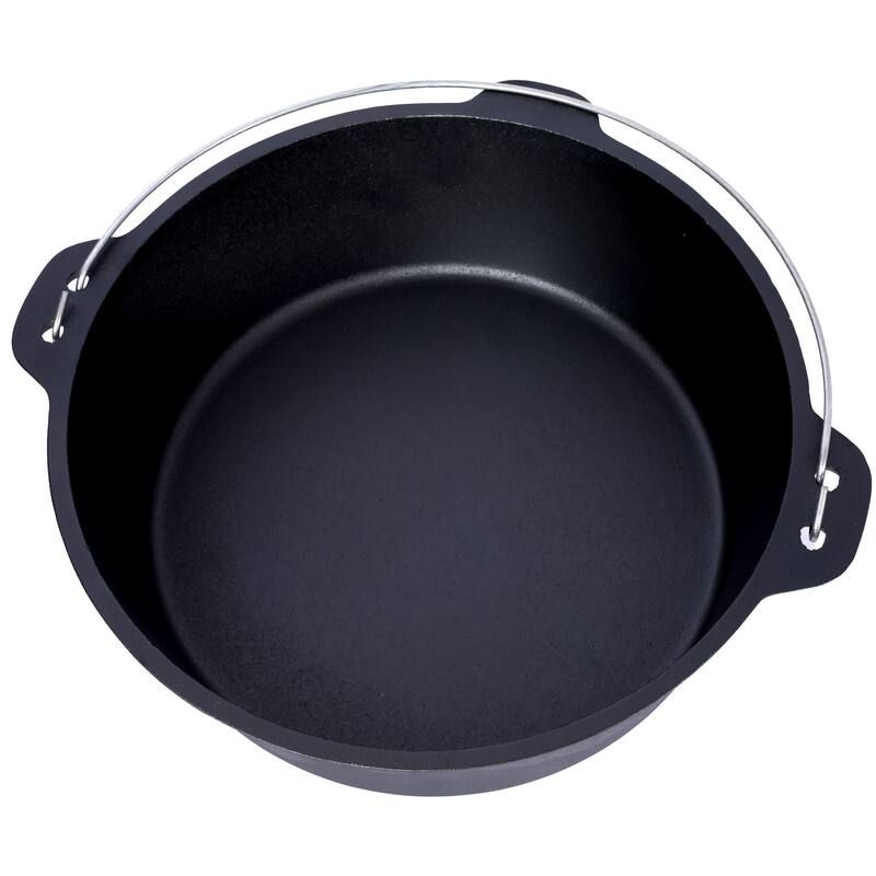 Outdoor Camping Deep Pot and Skillet Lid with Iron Pot Rack and Lid Lifter, Pre-Seasoned Cast Iron Dutch Oven