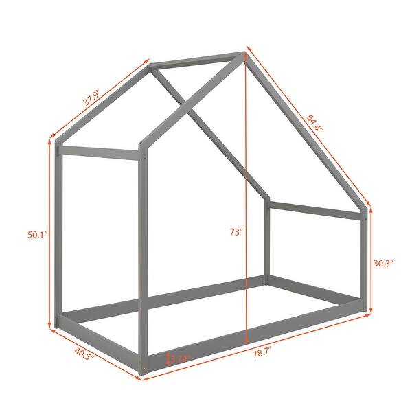 Gray Twin Size Solid Wood House Bed with Roof for Kids, Boys and Girls, Bedroom
