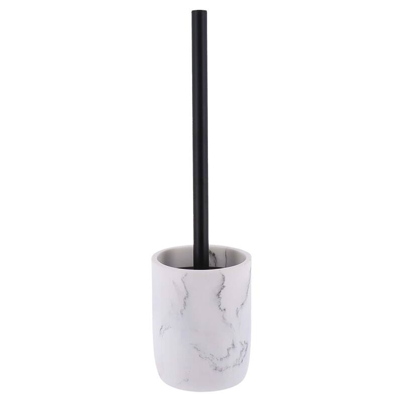 Marble Toilet Brush and Holder Set - 4 L x 4 W x 15.2 H - White