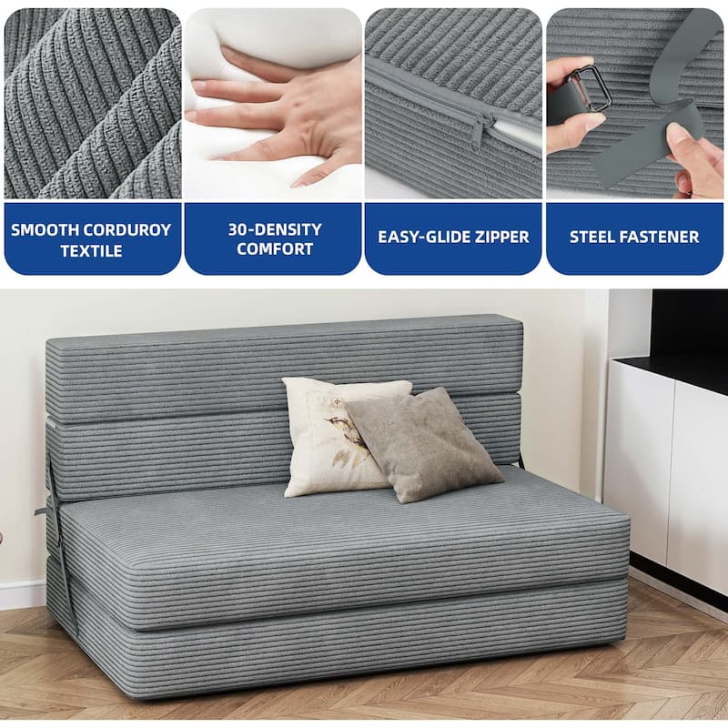 Moasis Convertible Folding Sofa Bed, Corduroy Fabric Fold Out Sleeper Chair