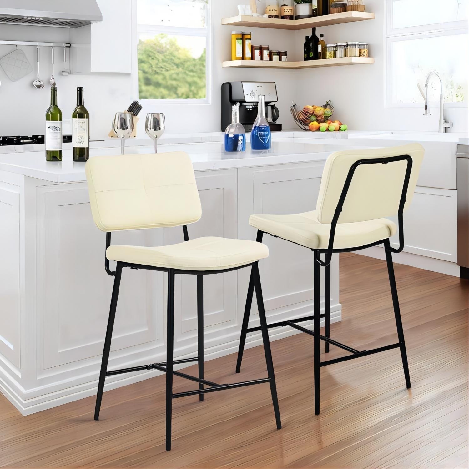 Cream leather counter height bar shop stools