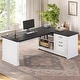 preview thumbnail 140 of 156, Farmhouse Executive L Shaped Desk Home Office Desk with Drawers and Storage Cabinet & Power Outlet