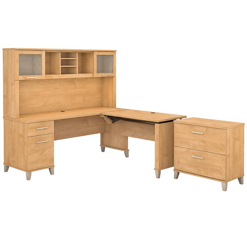 Somerset 72W Sit to Stand L Shaped Desk with Hutch and Cabinet in Gray