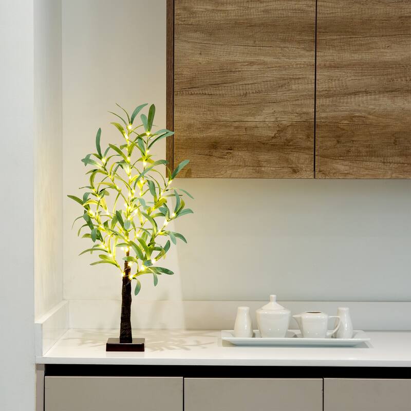 Pre-Lit Battery Operated Olive Artificial Tree - 2' - Warm White LED Lights