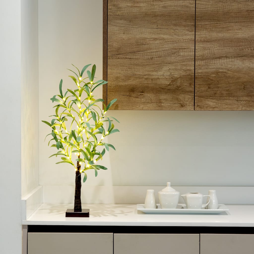 Pre-Lit Battery Operated Olive Artificial Tree - 2' - Warm White LED Lights