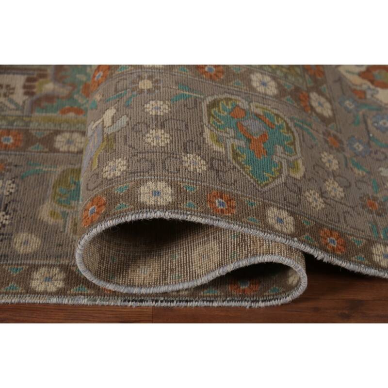 Gray Distressed Tabriz Persian Vintage Area Rug Handmade Wool Carpet - 9'7"x 13'0"