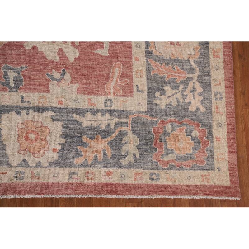 Floral Red Oushak Turkish Area Rug Hand-knotted Wool Carpet - 8'11" x 11'10"