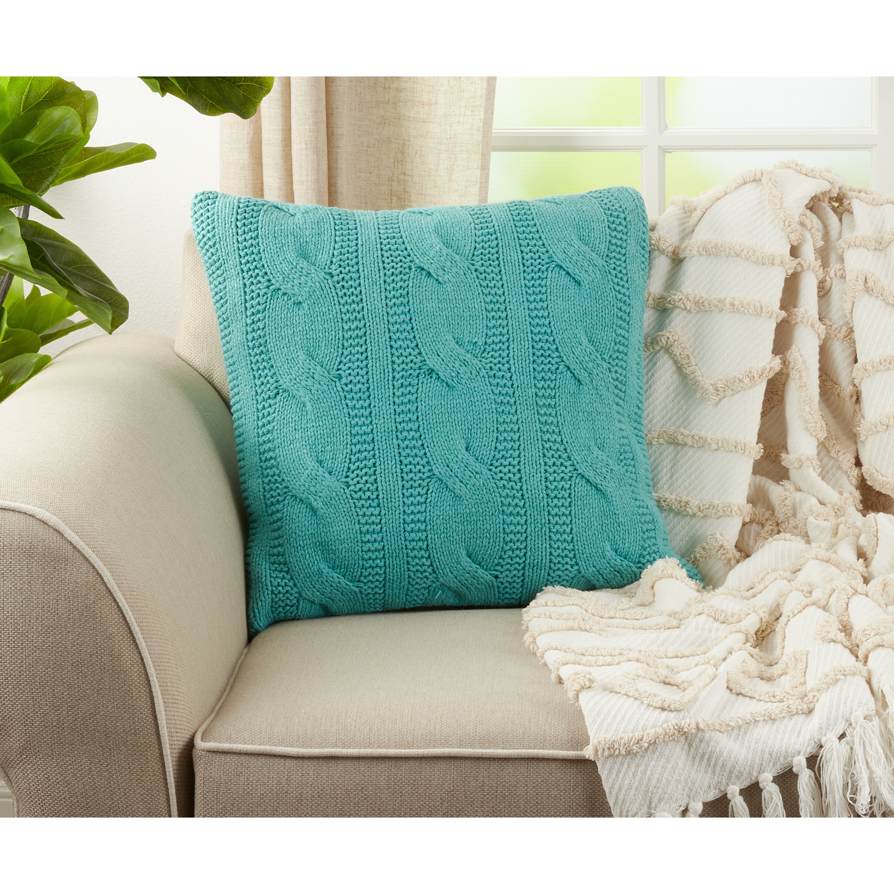 green knit pillows