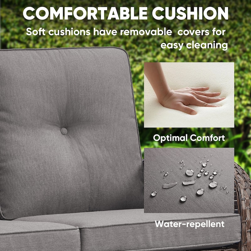 Patio Sofa Outdoor Loveseat with Coffee Table - Brown