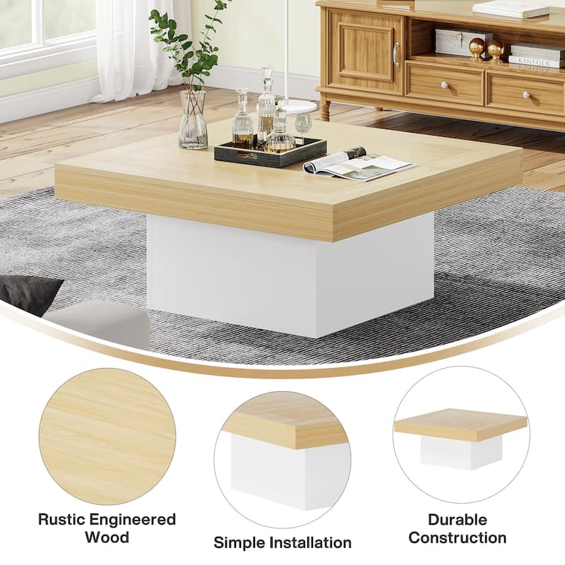 Farmhouse Square LED Coffee Table Engineered Wood Coffee Table for Living Room