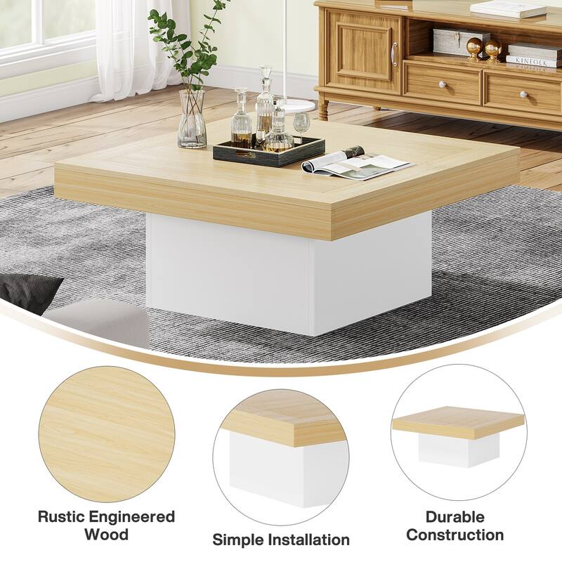Engineered Wood Square Coffee Table LED Center Table for Living Room
