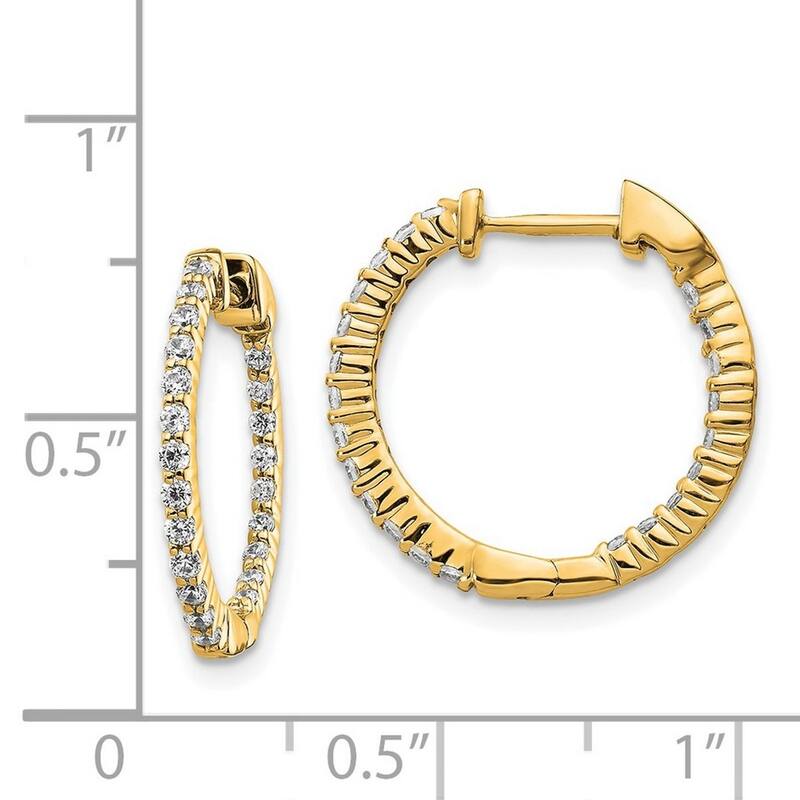 Curata 14k Gold Polished Diamond In and Out Hinged Hoop Earrings - 18x18mm Wide 1mm Thick