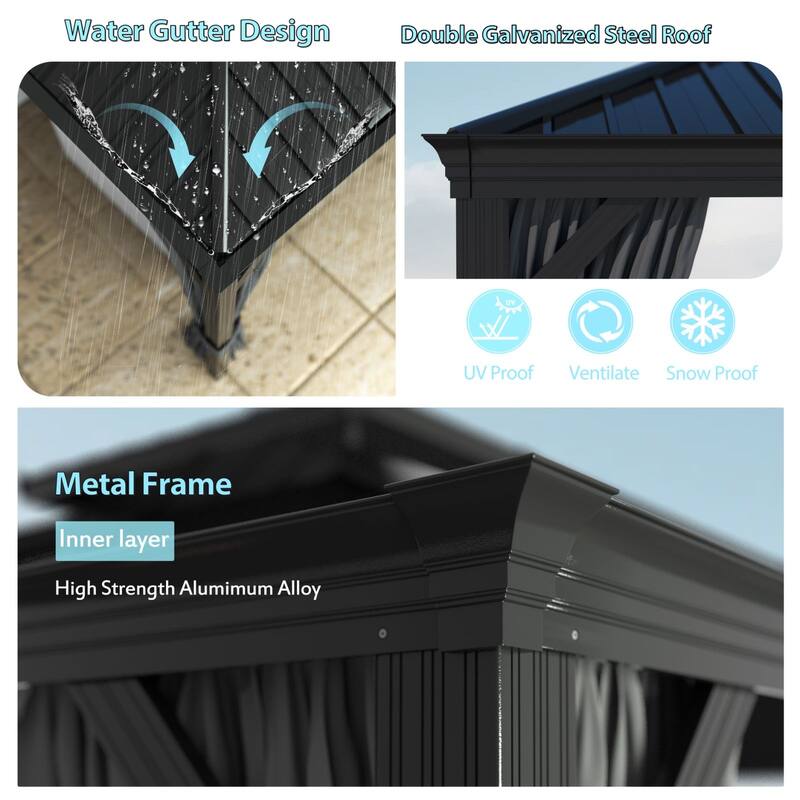 VEIKOUS Outdoor Aluminum Double Hardtop Gazebo Pergolas for Patio Lawn and Garden
