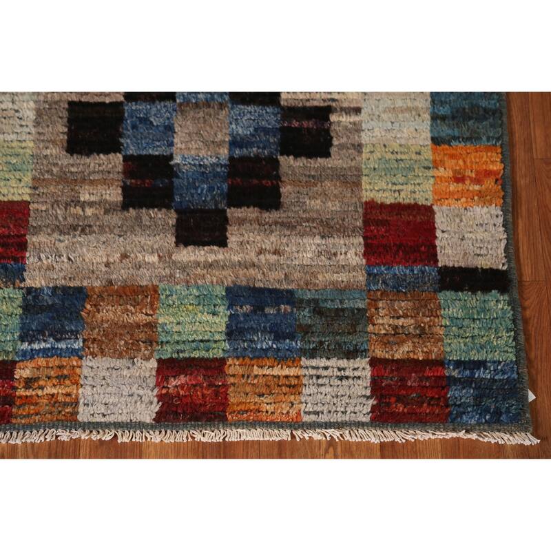 Moroccan Oriental Runner Rug Handmade Checkered Wool Carpet - 3'1" x 9'10"