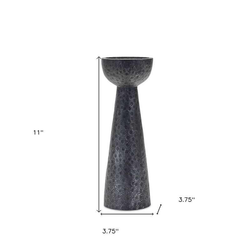 Set of Two Black Polyresin Hammered Tabletop Pillar Candle Holders - One Size