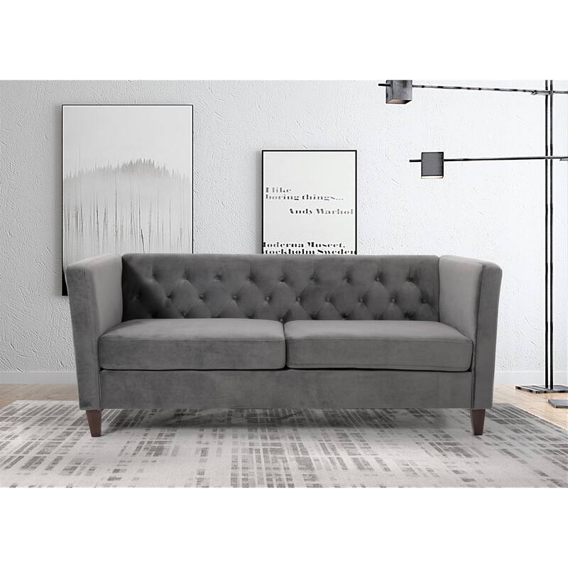 Lisette 73.3'' Velvet Square Arm Sofa - Grey