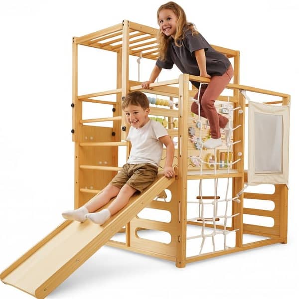 slide 2 of 8, Alpine Adventure Indoor Play Gym - Climber, Slide & Kids Activity Set - Natural Natural