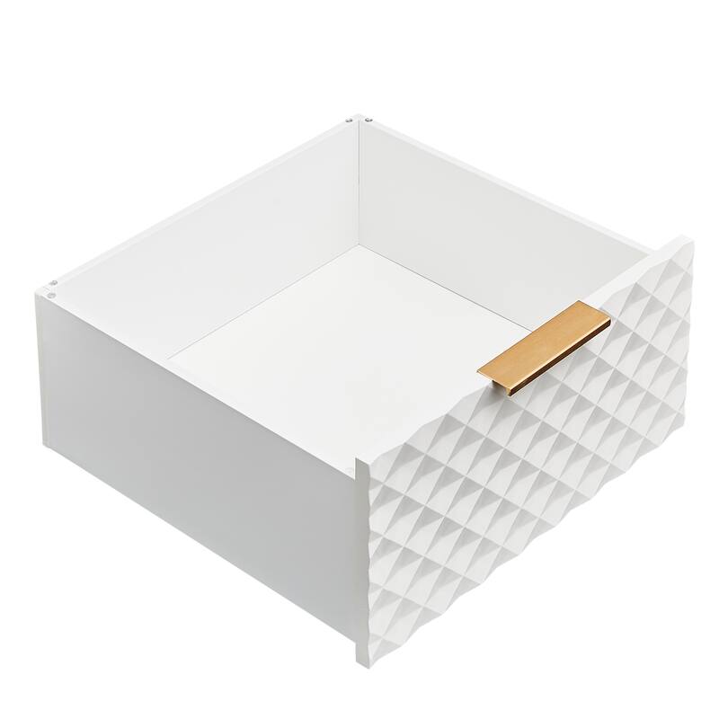 Modern TV Stand with Aluminum Frame Tempered Glass Door 4 Drawer