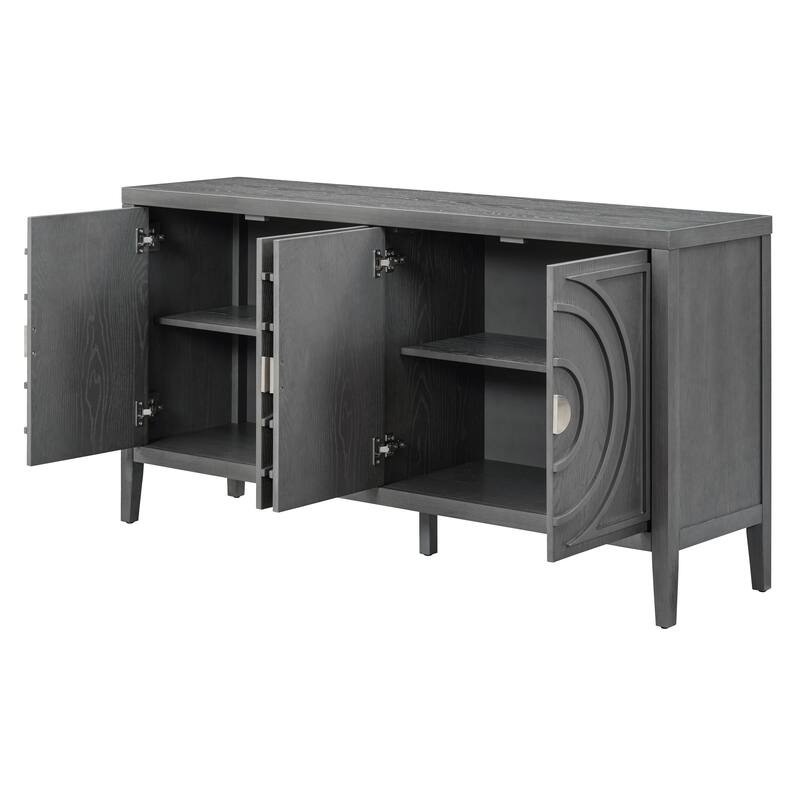 Vintage Distressed Finish Sideboard with Round Metal Handles and Large Storage Capacity