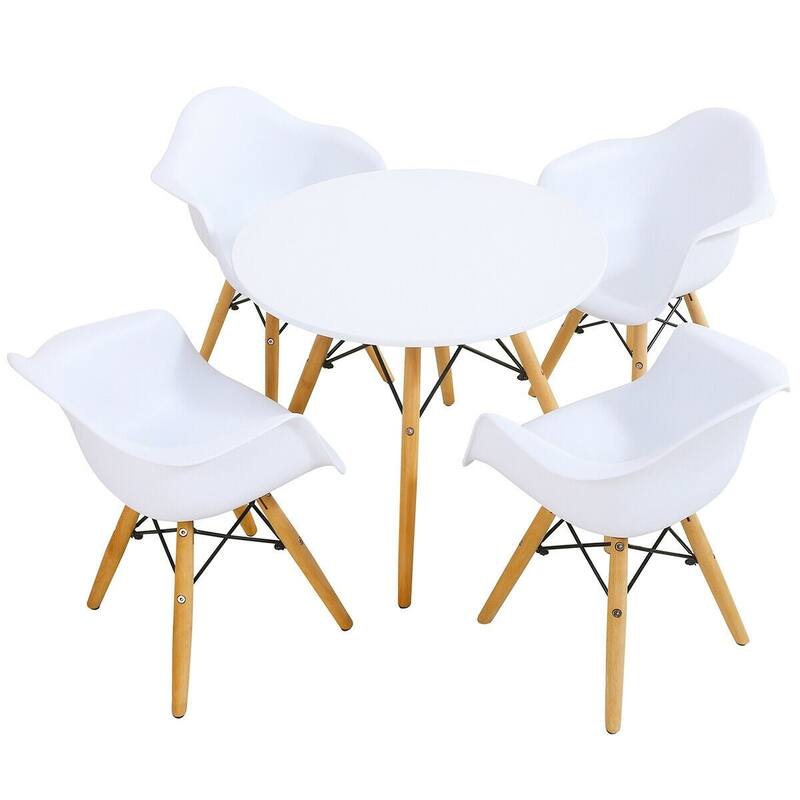5 Piece Kids Modern Round Table Chair Set - White