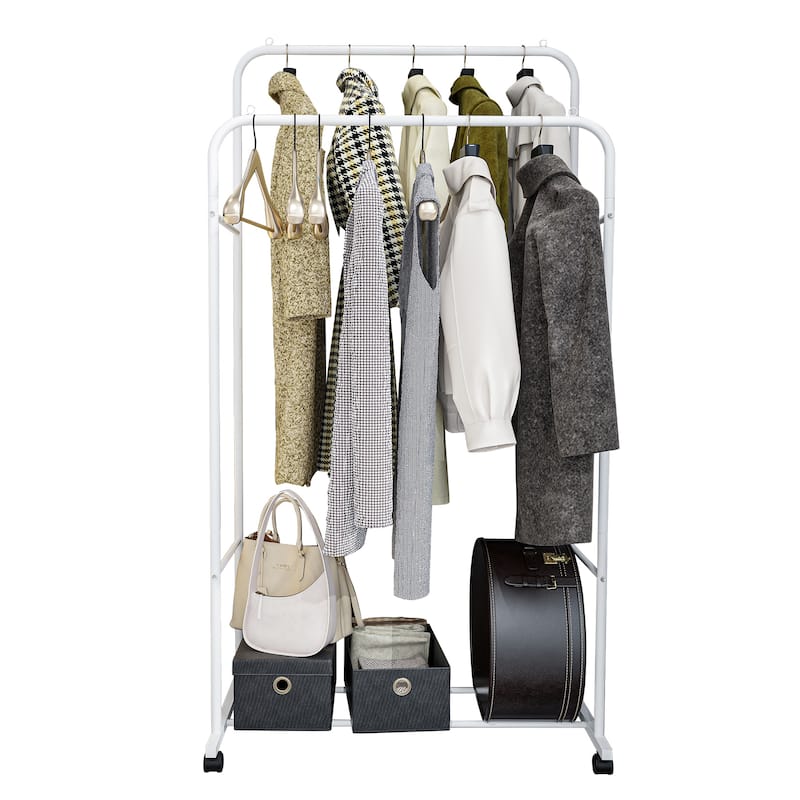Heavy Duty Clothes Rack Double Rod Clothing Stand with Shelf - 31.4x20x61 inch