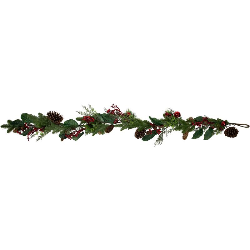 6' Green Red Pinecones Berries Artificial Christmas Garl- Unlit