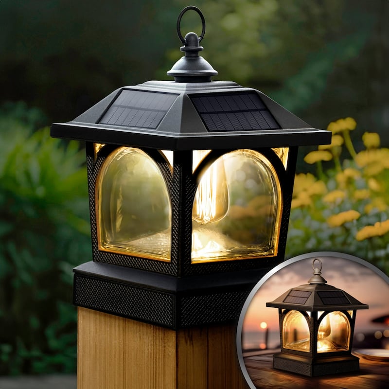 LED Lighted Solar Powered Aluminum Outdoor Post Cap - 14.25" - Black