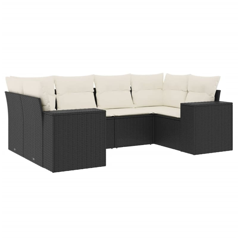 vidaXL Patio Sofa Set with Cushions Outdoor Furniture 6 Piece Poly Rattan - 24.4 x 32.7 x 27.2 in