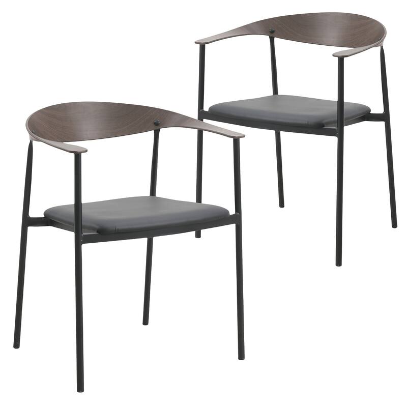 Leather Dining Chair with Stainless Steel Frame Set of 2 Kora Series - Brown/Black