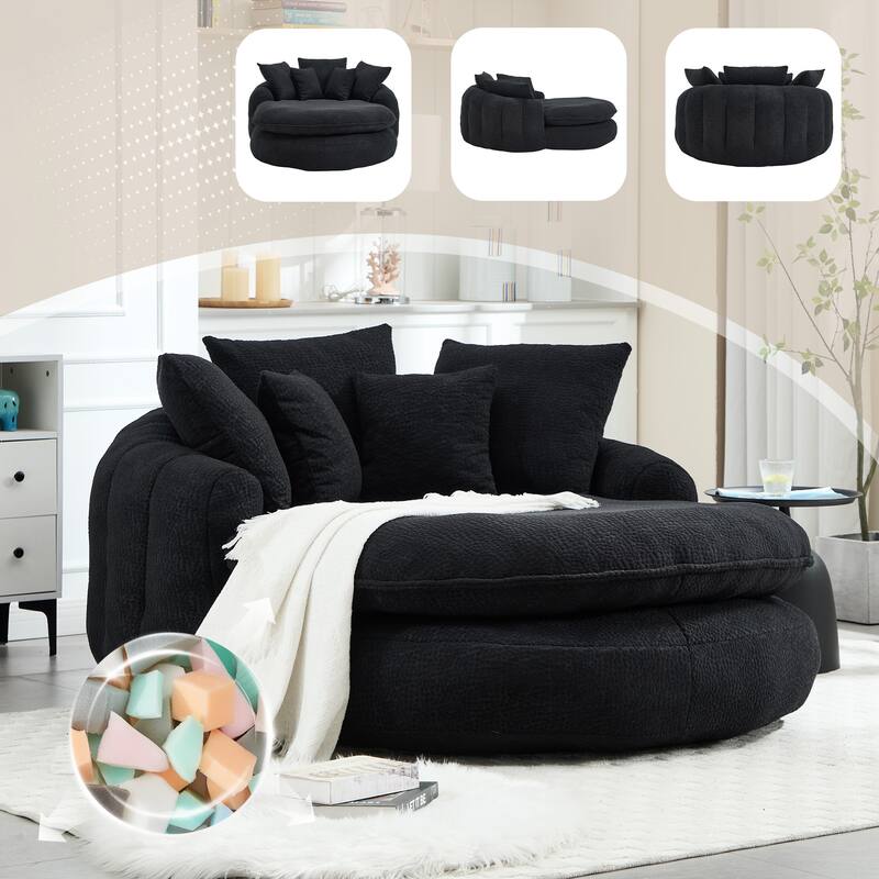 Oversized Chenille Single Sofa Chair / Oval Upholstered Bean Bag Sofa / Living Room Lazy Floor Sofa Chaise Lounges Cloud Couch