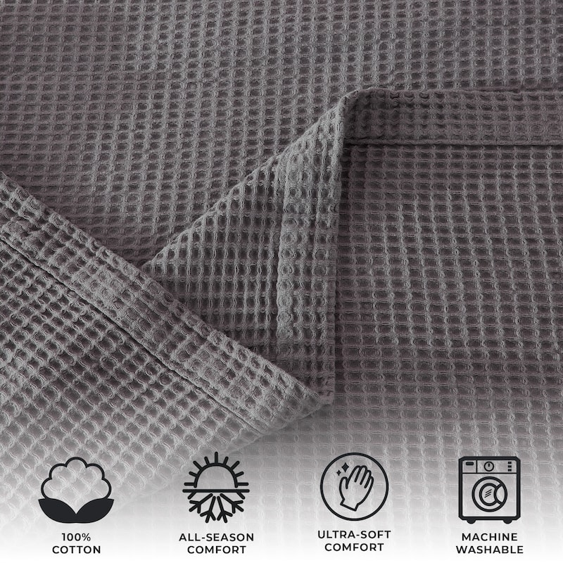 Linery & Co. 100% Cotton All-Season Lightweight Waffle Weave Knit Throw Blanket