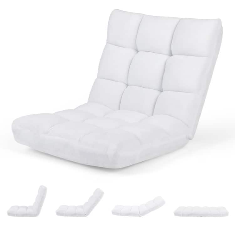 Coral Velvet Adjustable Floor Chair with 14-Position Backrest and Folding Design - 41.5" x 22.5" x 6" (L x W x H) - White