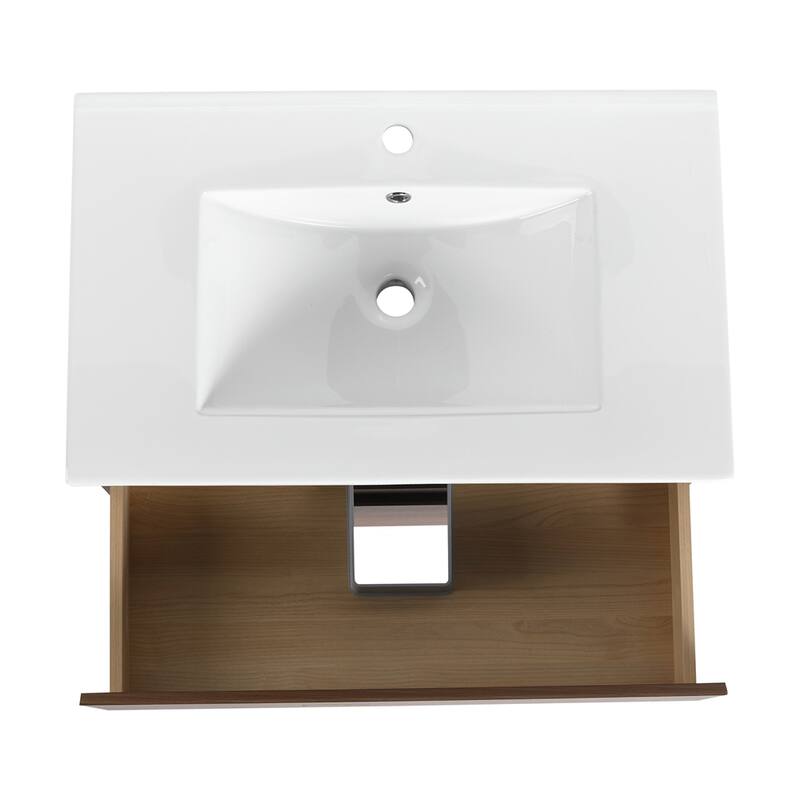 30" Wall-Mounted Bathroom Vanity w/Ceramic Sink,2-Soft Close Drawers