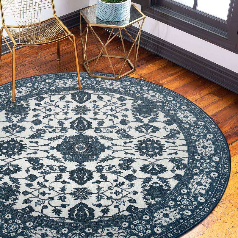 My Magic Carpet Machine Washable Accent Rug Ramage Blue - 6' Round