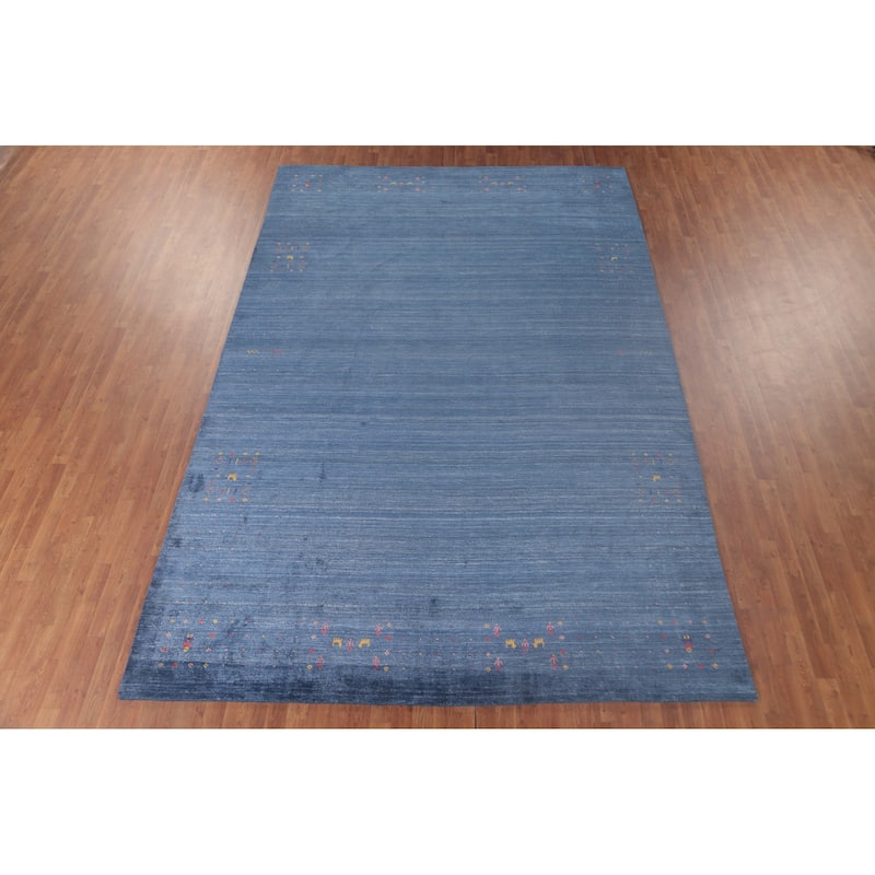 Blue Gabbeh Indian Area Rug Handmade Oriental Silk Carpet - 8'6"x 12'10"