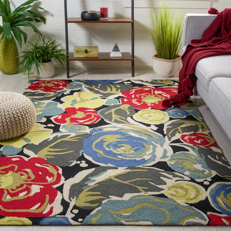 SAFAVIEH Handmade Four Seasons Shkurte Floral Rug - 8' x 10' - Black/Multi - Runner/Rectangle