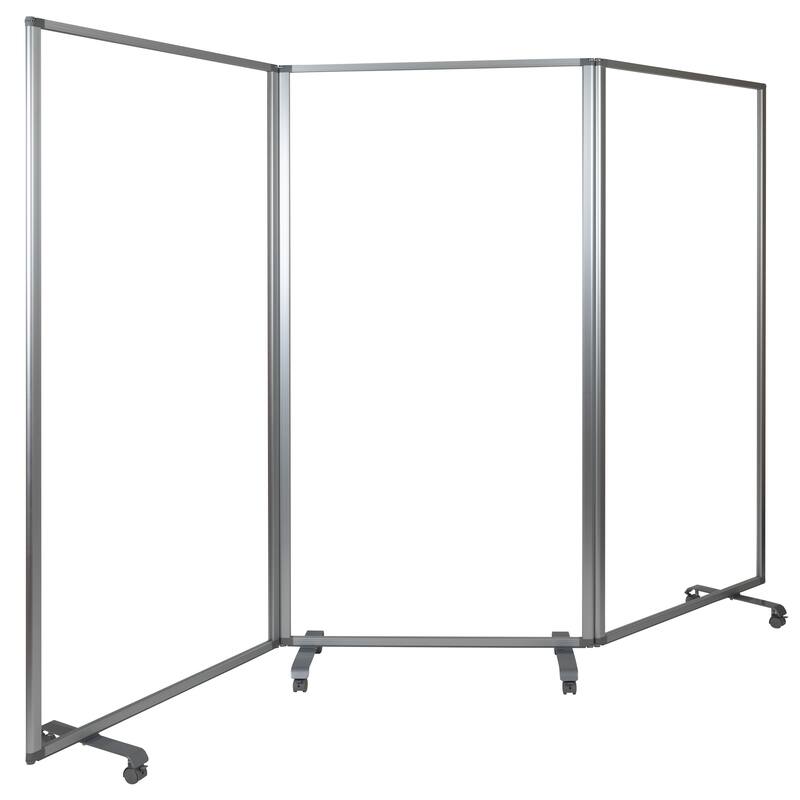 Transparent Acrylic Mobile Partition with Lockable Casters (3 Sections Included)