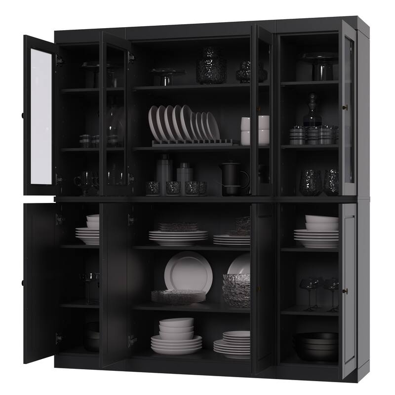 Palace Imports 100% Solid Wood Pantry China Cabinet, Raised Panel & Clear Glass Doors, Adjustable Shelves, 65" Wide, 71.5" Tall