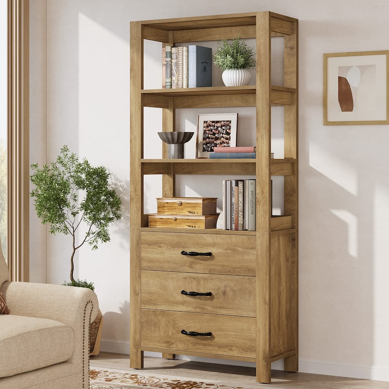 70.9" Tall Bookcase Bookshelf with 3 Drawers and 3-tier Open Shelf - 13.78" D x 31.5" W x 70.9" H