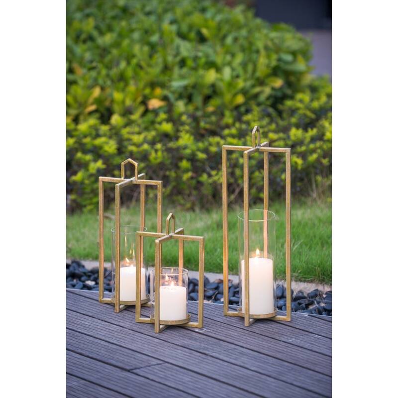 Vintage Style Candle Lanterns - 18.75" - Gold - Set of 3