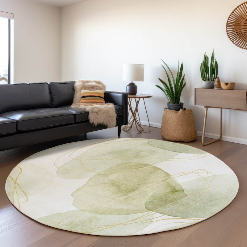 Premium Washable Super Soft Abstract Modern Mayfield Rug - Green - 8' x 8' - Round