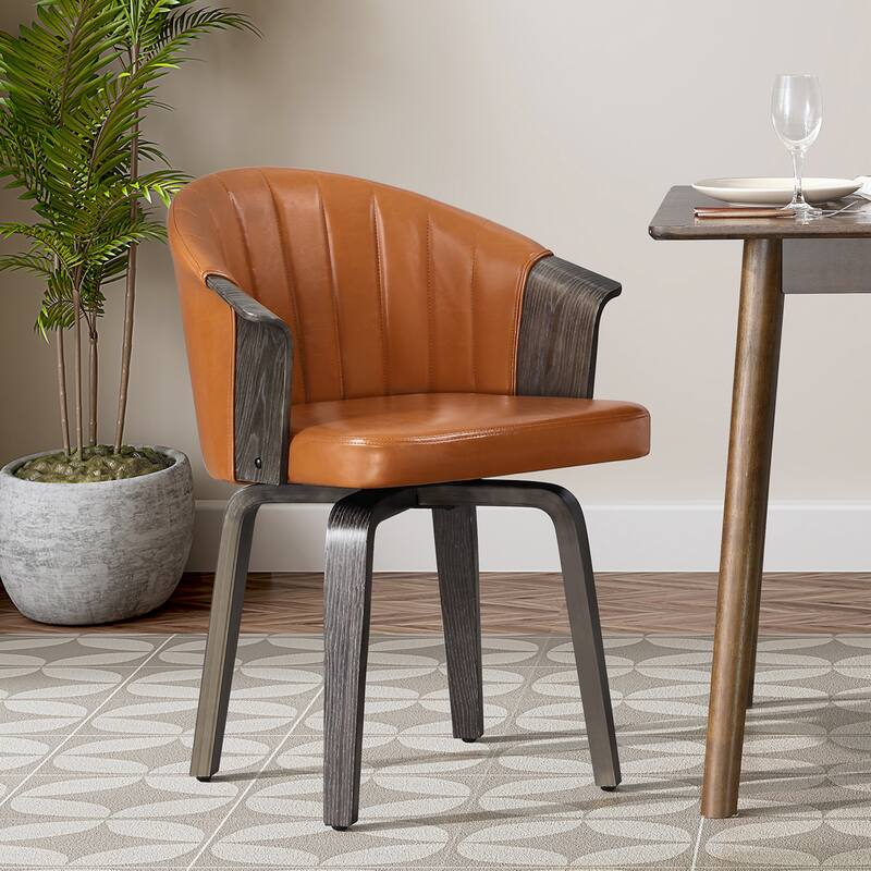 Art Leon Mid-century Swivel Accent Armchair - Swivel Type with Bamboo Legs - Brown.