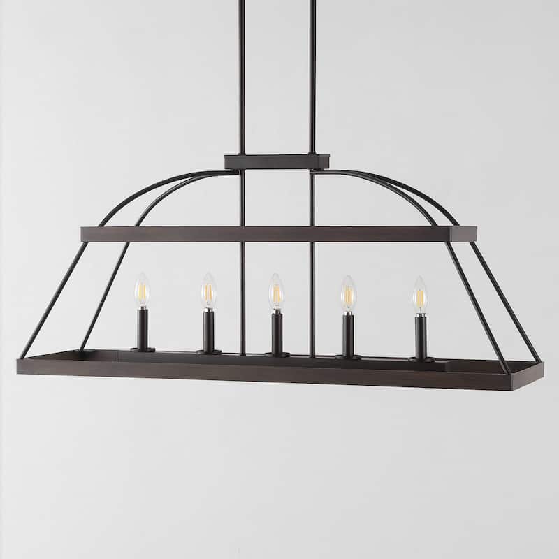 SAFAVIEH Lighting Gioconda Farmhouse 5-Light Adjustable Linear Chandelier (LED Bulbs Included) - Brown