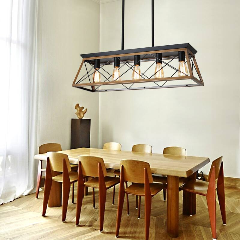 Country-Style Farmhouse Chandelier Metal Cage Design with Adjustable Chain, for Dining Room Kitchen, Light Bulbs Not Included
