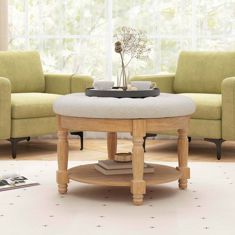 Costway 29" Large Round Ottoman Coffee Table Storage Bench with