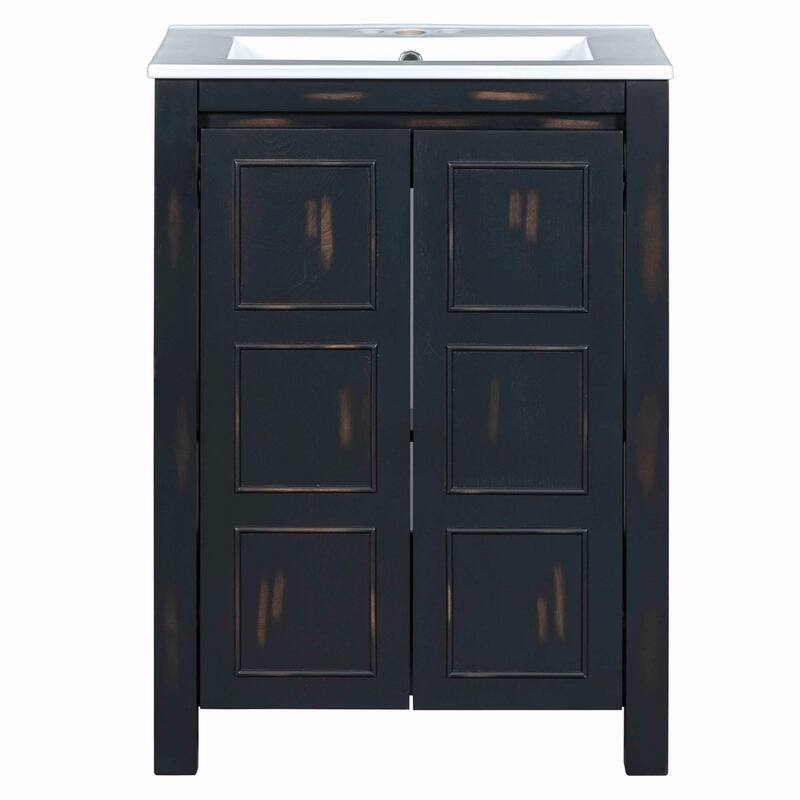 Vintage Style Bathroom Vanity Combo with Ceramic Sink and 2 Soft-close Doors